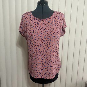Jaclyn Smith Collection- Pink w/Teal, Burgundy and Blue animal print top, Size M